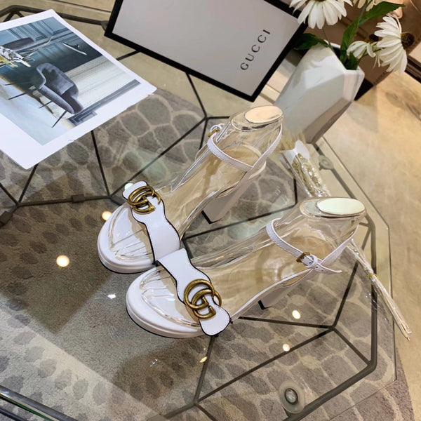 GG 26s Marmont Sandals 10cm White Leather 926705