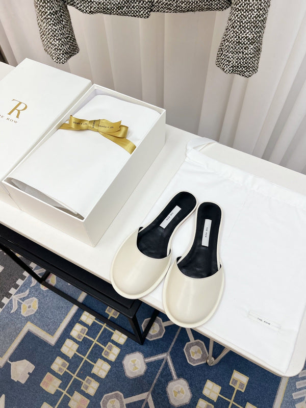 The Row Semi Slippers White Sheepskin 827475