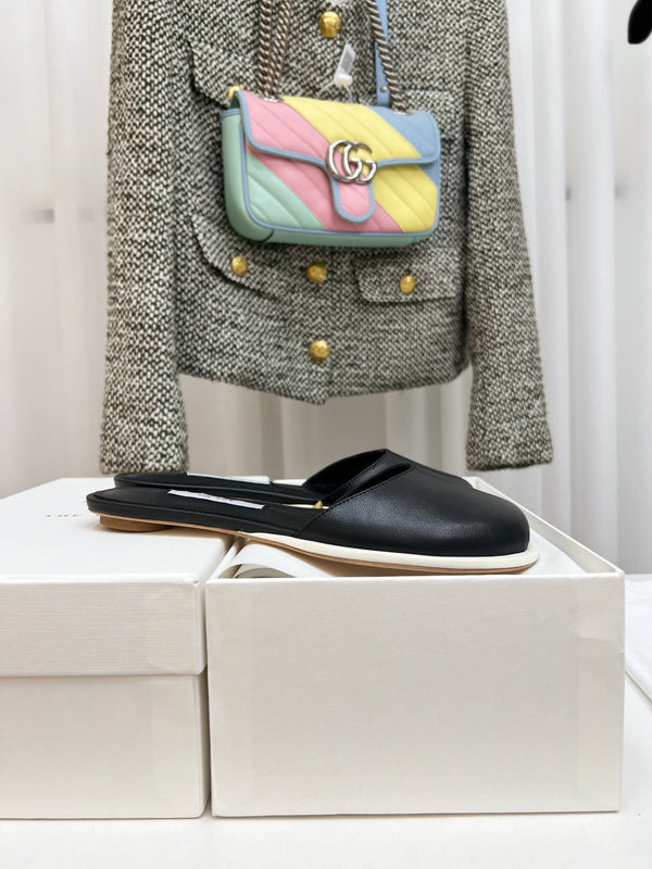 The Row Semi Slippers Black Sheepskin 827477