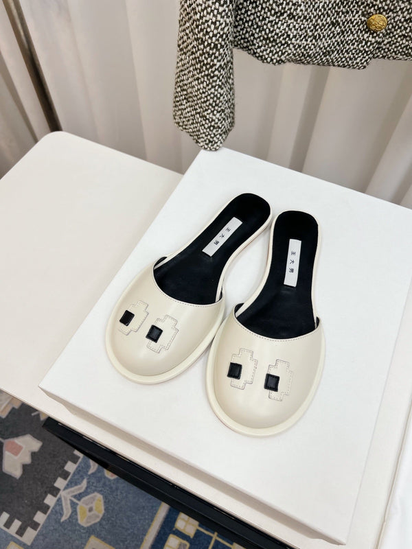 The Row Semi Slippers White Sheepskin 827491