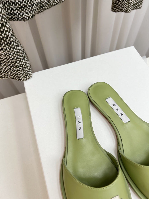 The Row Semi Slippers Olive Green Sheepskin 827493