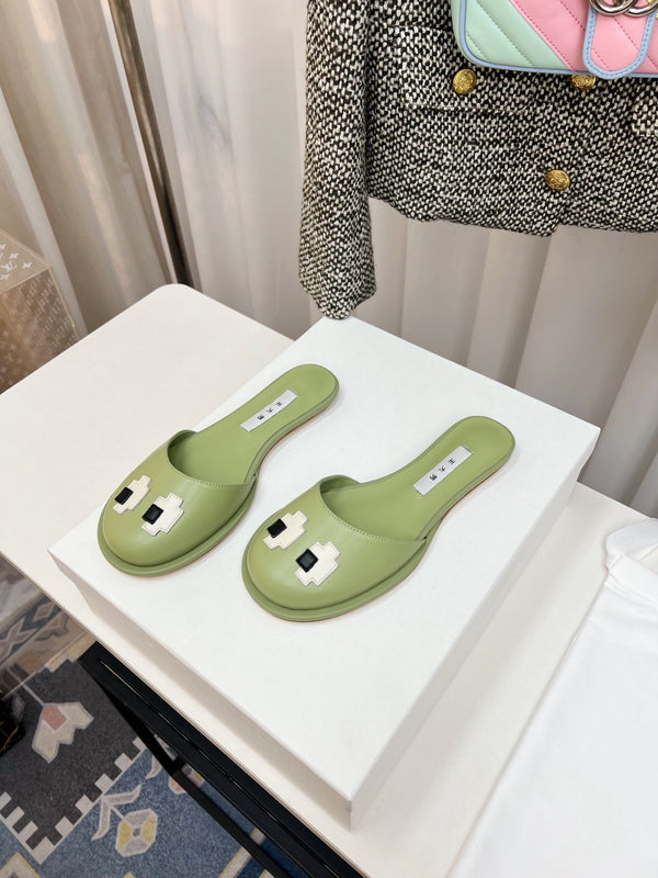 The Row Semi Slippers Olive Green Sheepskin 827493