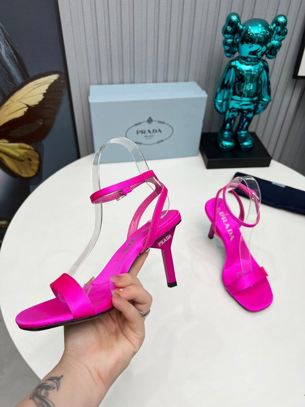 Prad 26s Ankle Strap Sandals Stiletto Heel 80mm In Fuchsia Pink Satin