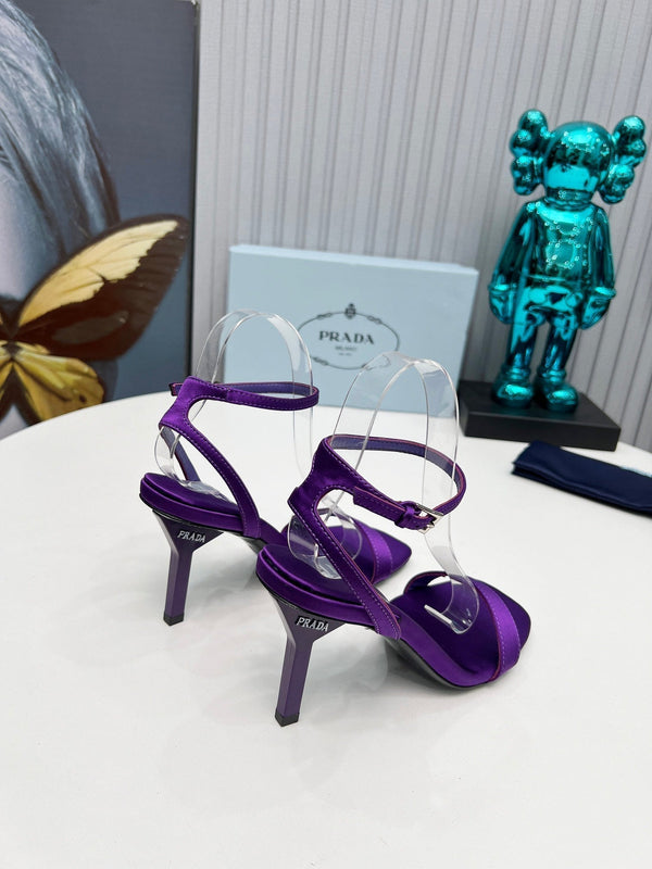 Prad 26s Ankle Strap Sandals Stiletto Heel 80mm In Deep Purple Satin