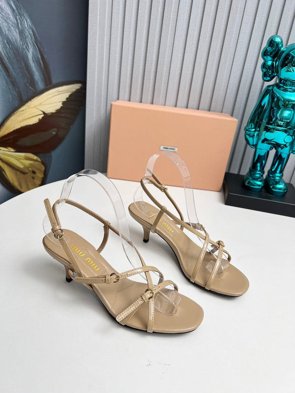 Miu 26s Sandals 5.5cm Beige Patent Leather 680447