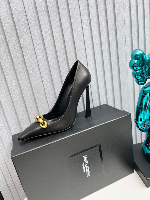 YSL Hermione Pump 11cm Black Sheepskin 680399