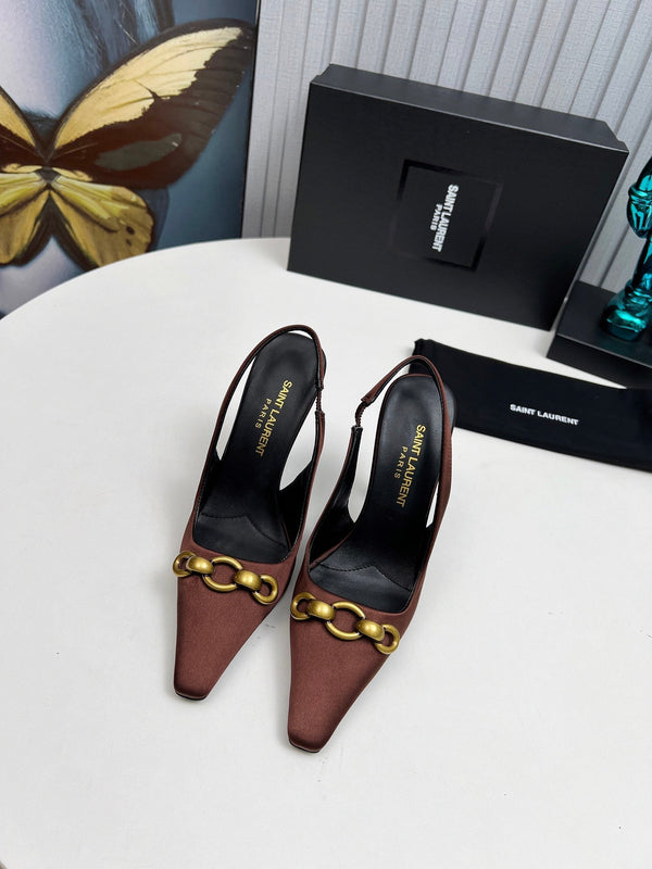YSL Hermione Slingback 11cm Brown Silk 680403