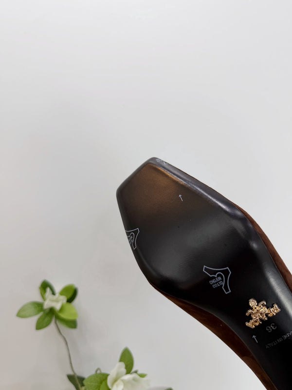 PRA 26SS Square-toe Block Heels 85 Dark Brown Suede 592362