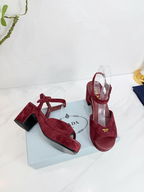 PRA 26SS Platform Sandals 75 Red Suede Sheepskin 592380