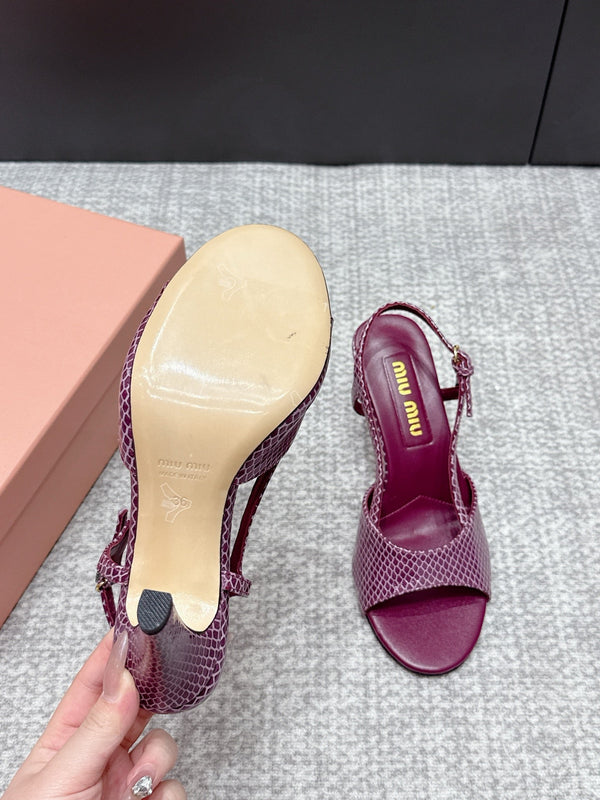 Miu 26s Heeled Sandals 8.5cm Burgundy Snakeskin Texture 680494