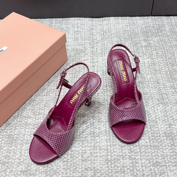 Miu 26s Heeled Sandals 8.5cm Burgundy Snakeskin Texture 680494