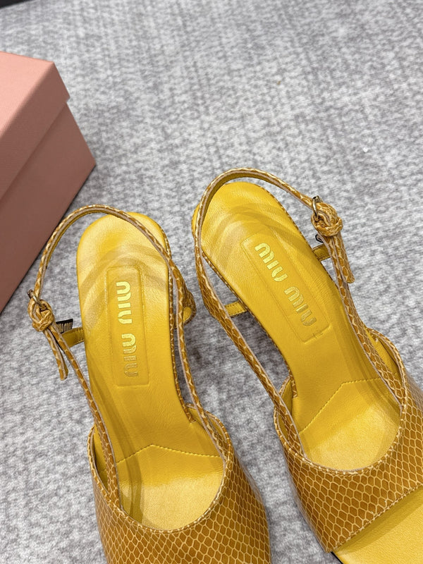 Miu 26s Heeled Sandals 8.5cm Yellow Snakeskin Texture 680495