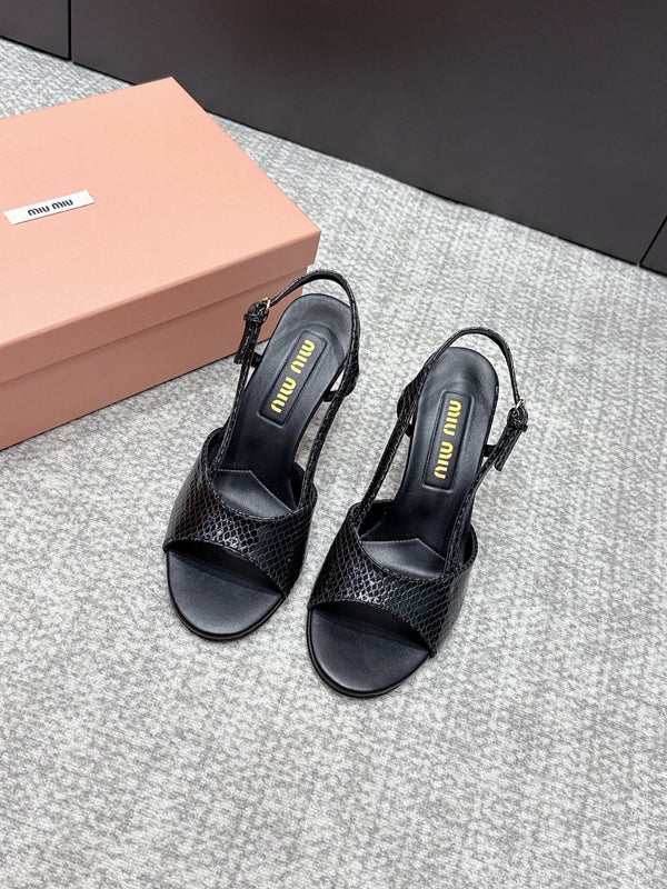 Miu 26s Heeled Sandals 8.5cm Black Snakeskin Texture 680496