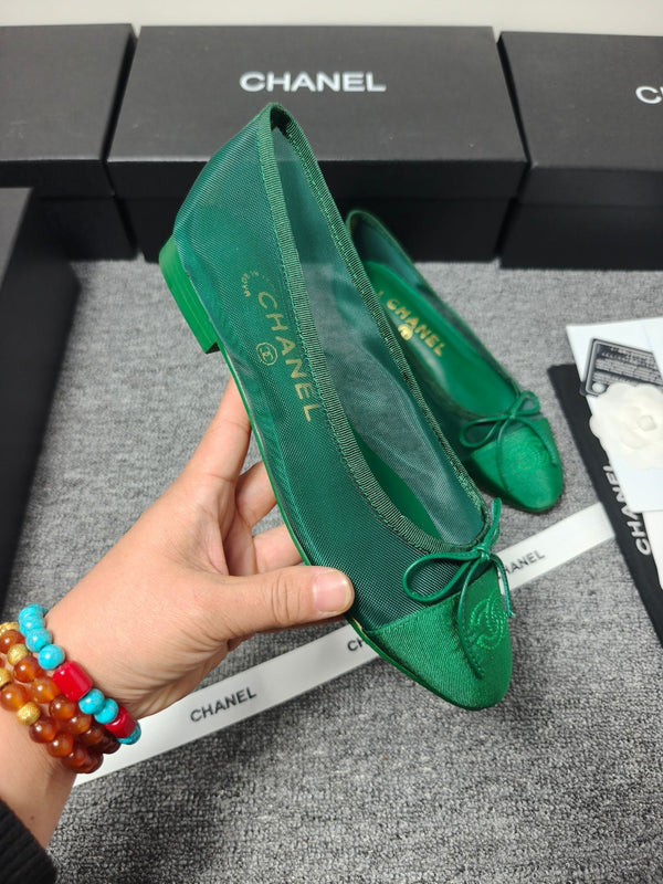 CC 26s Ballet Flat Green Mesh Fabric Sheepskin 681980
