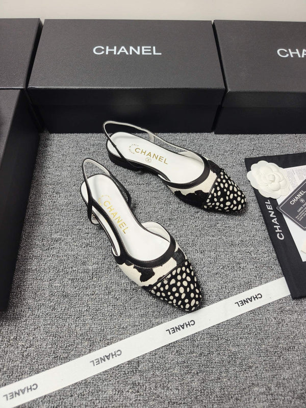 CC SS 2026 Slingbacks Flat White Black Calfskin Lambskin