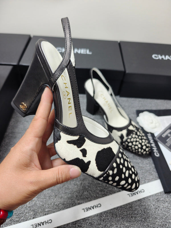 CC SS 2026 Slingbacks 9.5cm White Black Calfskin Lambskin