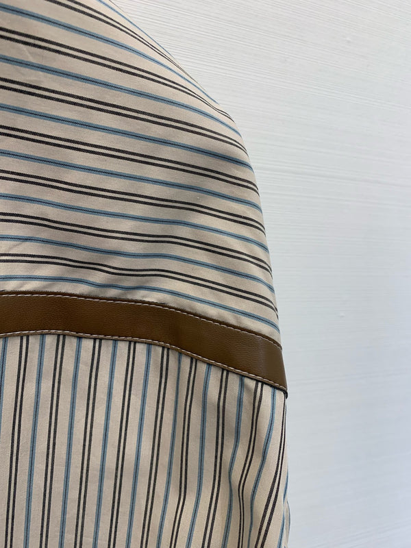 Miu Miu 25 Embroidered Striped Shirt Beige Brown Cotton