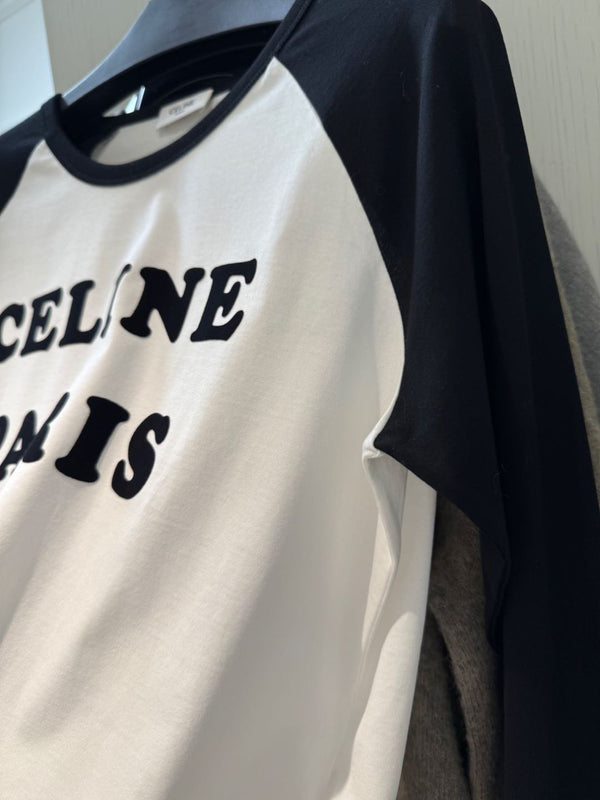Celine 25 CELINE PARIS Long-sleeve T-shirt White mix Black Cotton