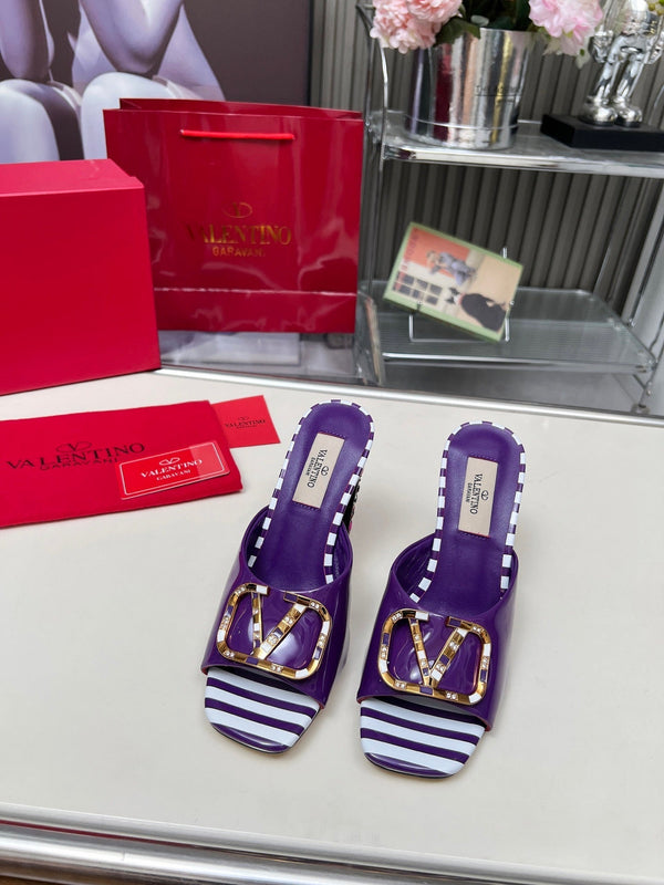 VT Vlogo High-Heeled Sandals 10.5cm Purple White Patent Leather 625763