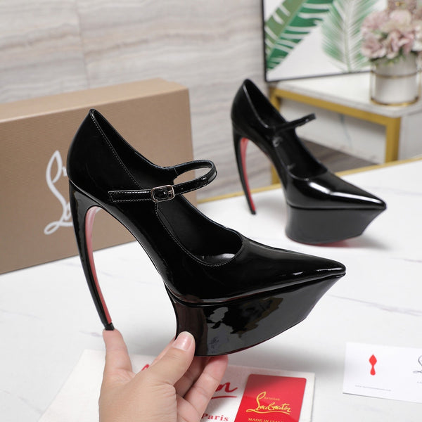 CL Matières Fécales Platform Pumps 15cm Black Patent Leather 637886