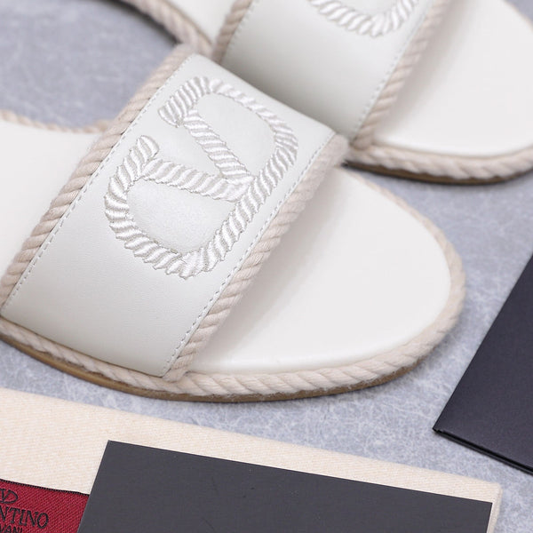 VLTN Torchon Slide Sandal White Leather Canvas 941249