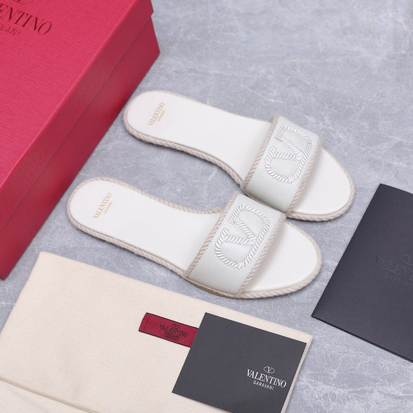 VLTN Torchon Slide Sandal White Leather Canvas 941249
