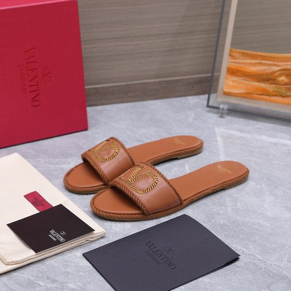 VLogo Torchon Slide Sandal Gold Leather Canvas 941252