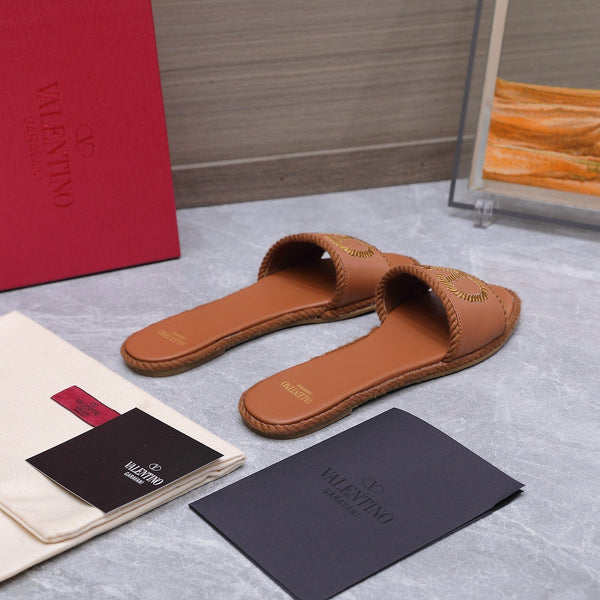VLogo Torchon Slide Sandal Gold Leather Canvas 941252