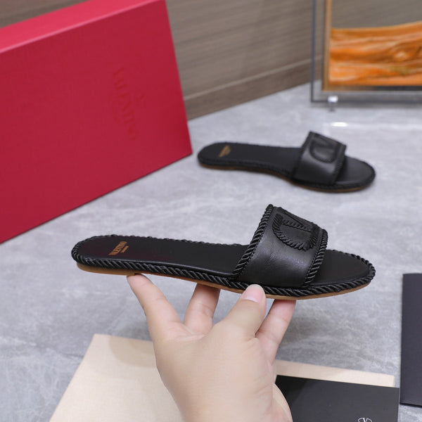 VLTN Torchon Slide Sandal Black Leather Canvas 94125