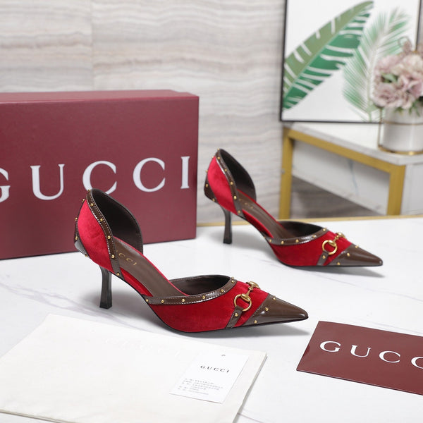GG 26s Savoy Pumps Brown Red Lambskin Velvet 961243