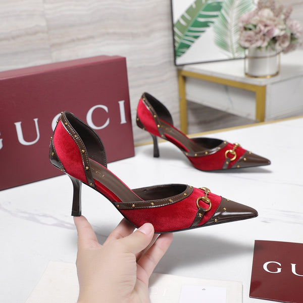 GG 26s Savoy Pumps Brown Red Lambskin Velvet 961243