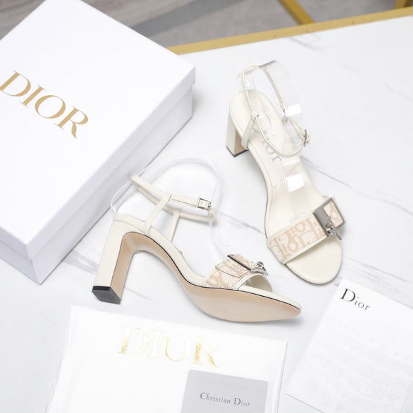 CD 26s D-Idole Heeled Sandals 8.5cm White Jacquard Calfskin 961313