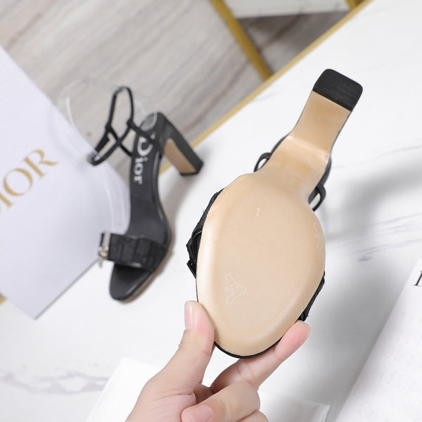 CD 26s D-Idole Heeled Sandals 8.5cm Black Jacquard Calfskin 961315