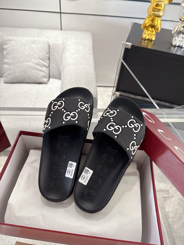 GC GG Slide Sandal Black White Rubber 292417