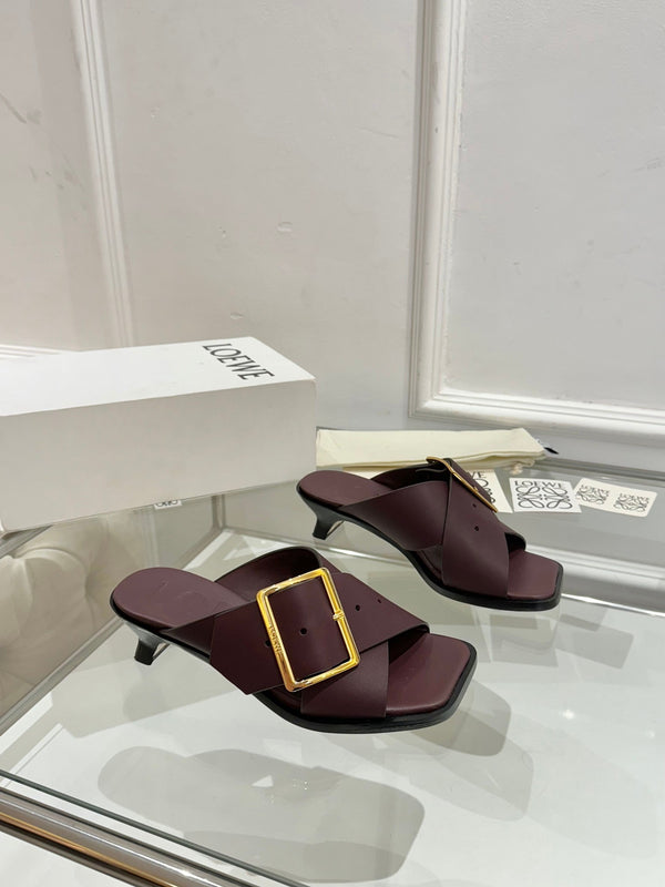 Loew Petal Buckle Sandals Burgundy Leather 881322