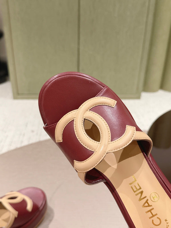 CC 26s Platform Mules Beige Burgundy Lambskin 916988
