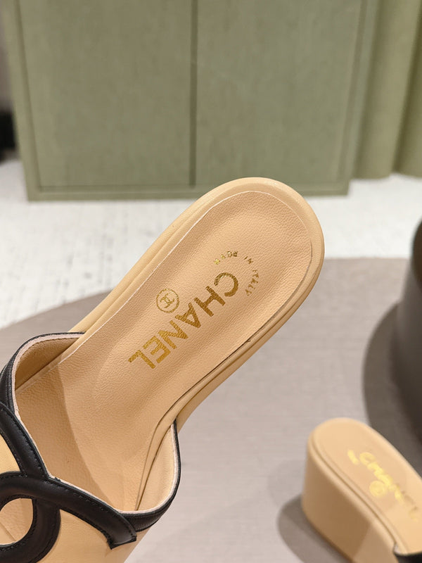 CC 26s Platform Mules Black Beige Lambskin 916990
