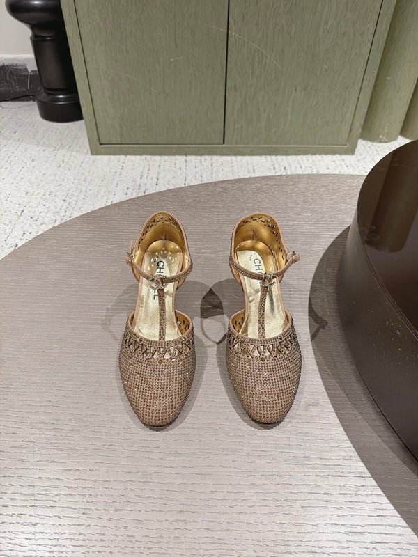 CC 26s T-strap Slingback 6.5cm Gold Lambskin/Rhinestones 917015