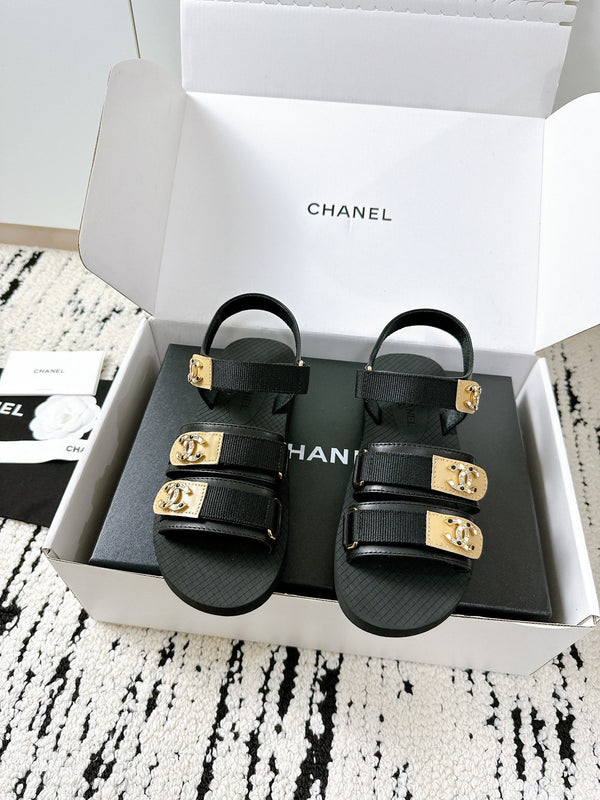 CC 25 Dad Sandals Black Fabric Leather 300167