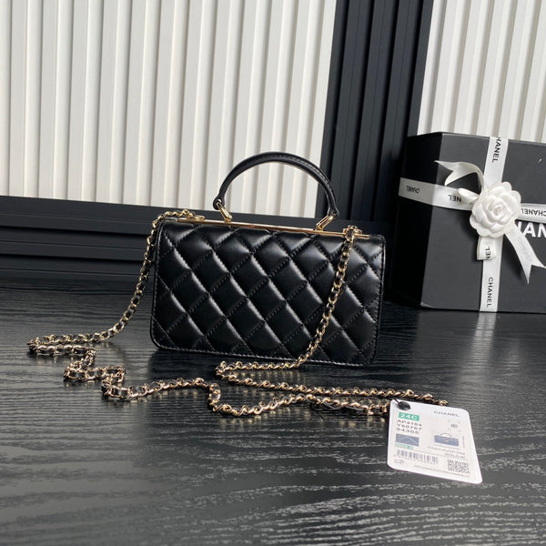 CC 24B Trendy Bag 18.5cm Black Lambskin Gold Hardware