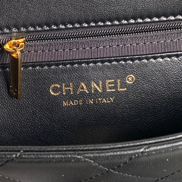 CC 24K Mini Flap Bag 21cm Black Lambskin Gold Hardware