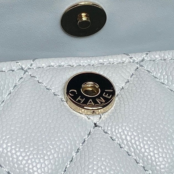 CC Coco Crush Handle Lunch Bag Light Blue Caviar Leather