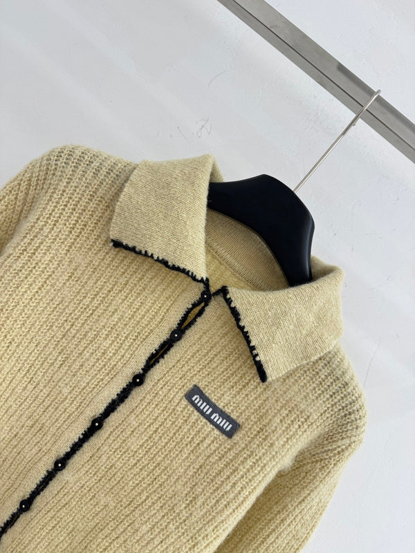 Miumiu 2025 Cardigan Beige mix Black Wool Cashmere