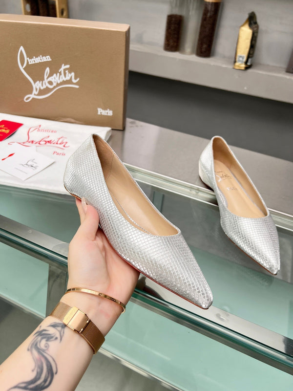 CL Kate Ballerina Flats Sequin Fabric Silver
