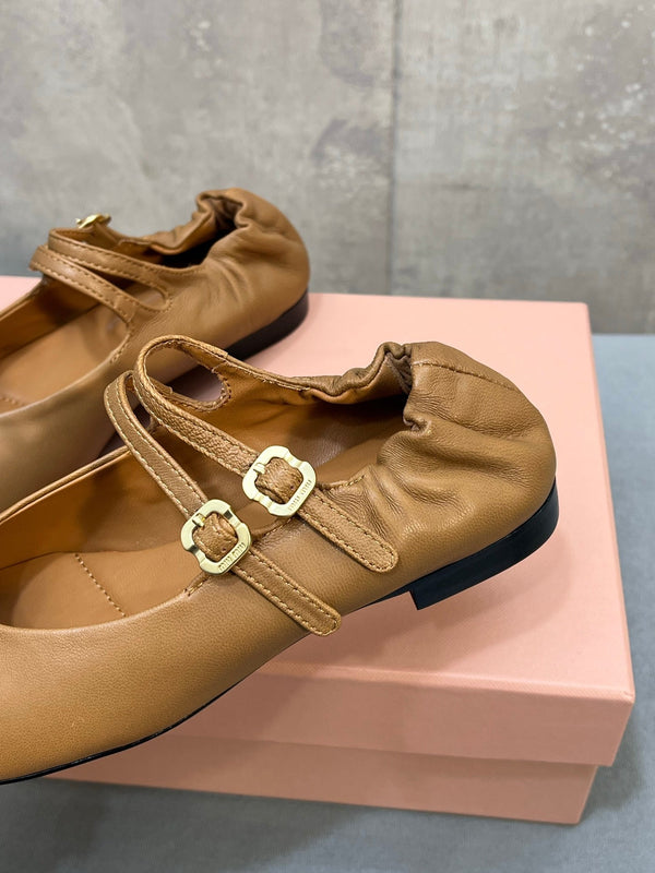 Miu 26s Ruches Ballerinas Brown Nappa Leather 682644