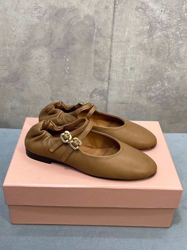 Miu 26s Ruches Ballerinas Brown Nappa Leather 682644