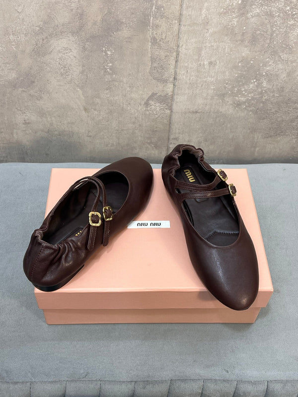 Miu 26s Ruches Ballerinas Chocolate Nappa Leather 682645