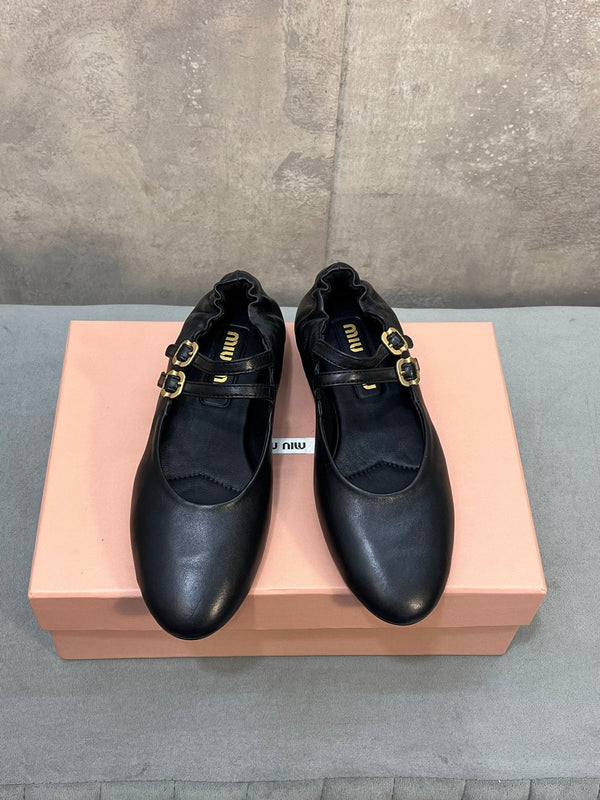Miu 26s Ruches Ballerinas Black Nappa Leather 682646