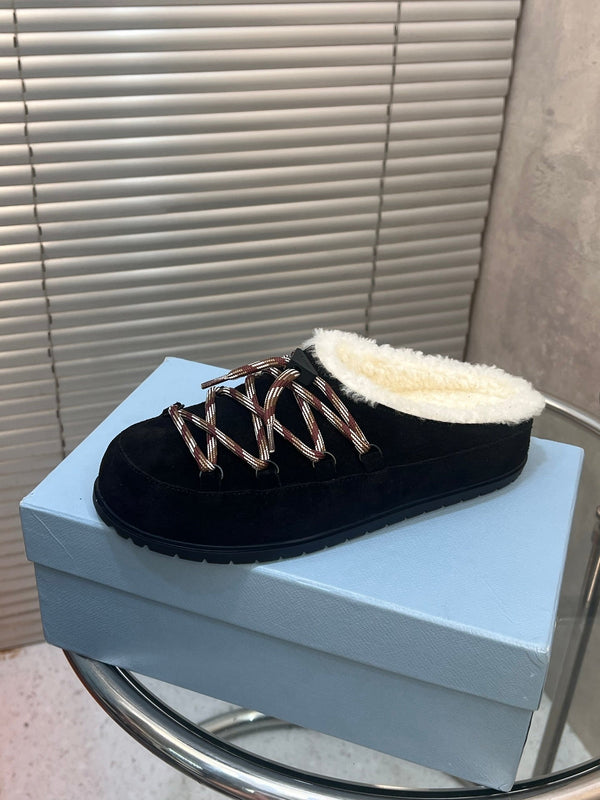 Prad 26s Mules Lace-up Black Suede Shearing 952897