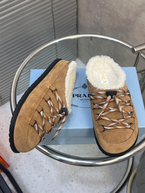 Prad 26s Mules Lace-up Brown Suede Shearing 952897